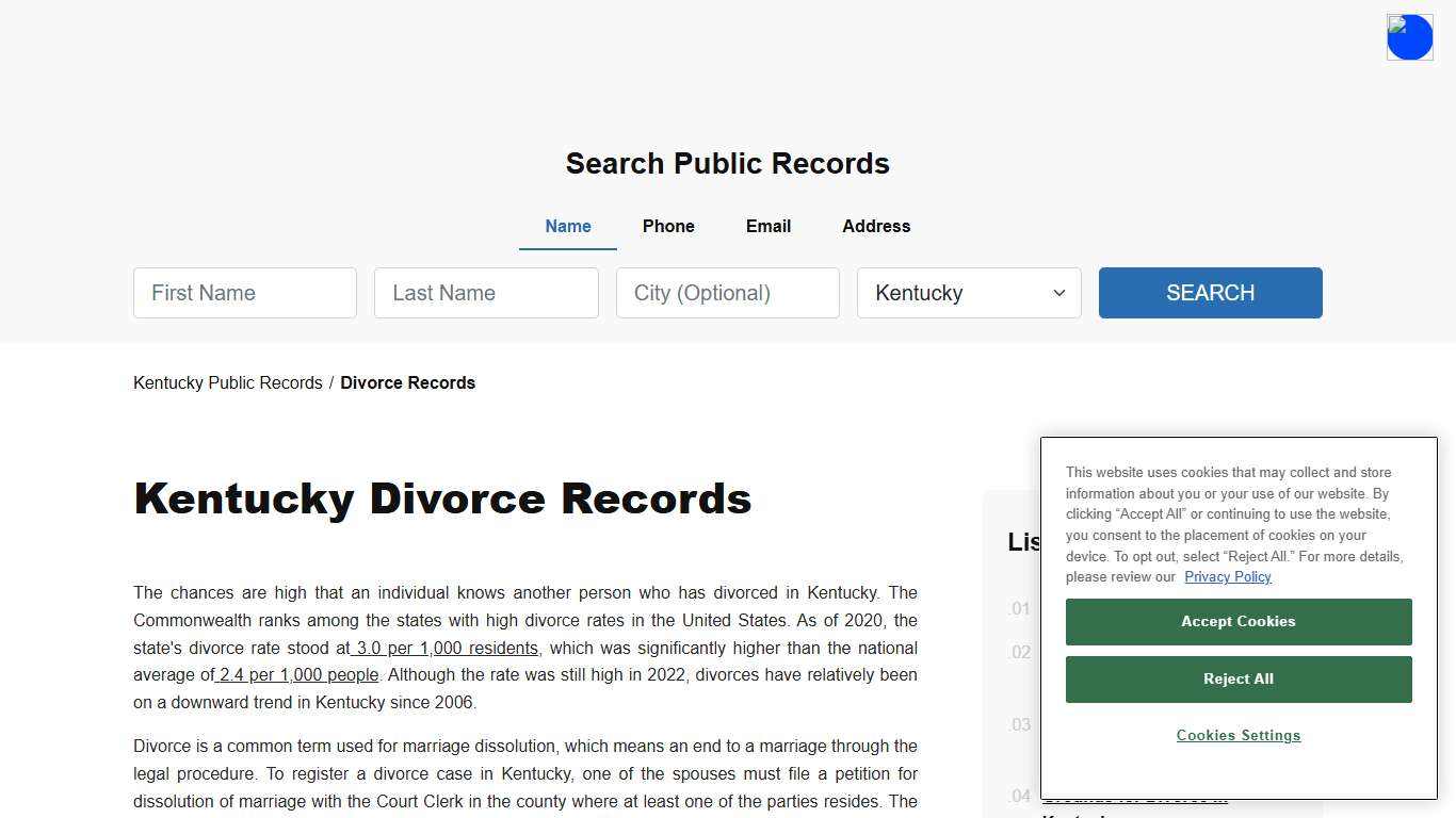Kentucky Public Divorce Records - Decrees & Certificates