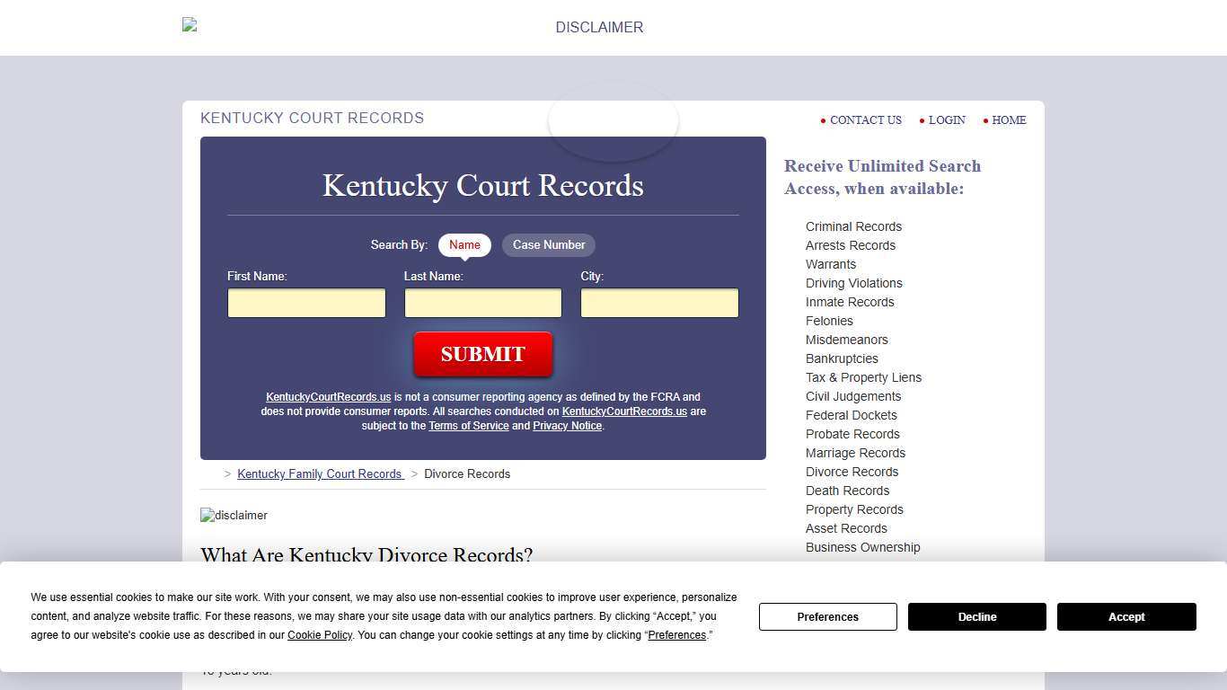 Kentucky Divorce Records Search KentuckyCourtRecords.us